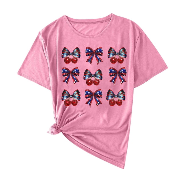 Camisas de Manga Corta para las Mujeres Moda Casual Impresión Cuello Redondo Suéter Tee Blusas