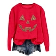 thumbnail image 4 of Trendfront Womens Halloween Pumpkin Face Sweatshirts Crewneck Long Sleeve Rhinestone Graphic Jack O Lantern Design Casual Fall Pullover Tops, 4 of 5
