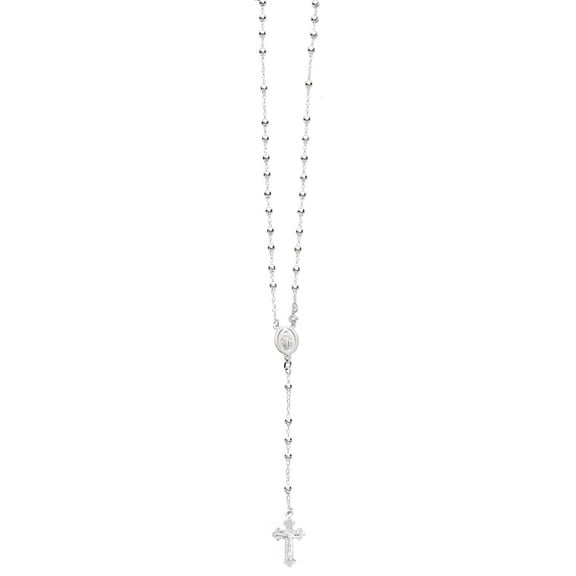 Ritastephens Rosary Necklace Virgin Miraculous Mary oval charm and crucifix Sterling Silver  Made in Italy 3mm praying beads and 18 inches long