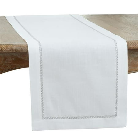 

16 x 108 in. Embroidered Border Oblong Table Runner Silver Stripe