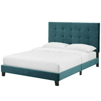 Contemporary Modern Urban Designer Bedroom King Size Platform Bed Frame, Velvet Fabric, Blue