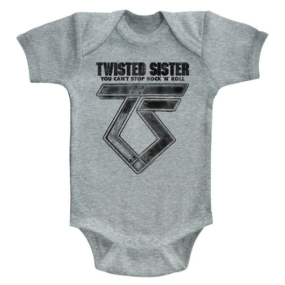 Twisted Sister Can't Stop Rock'N'Roll Gray Heather Infant Baby Romper