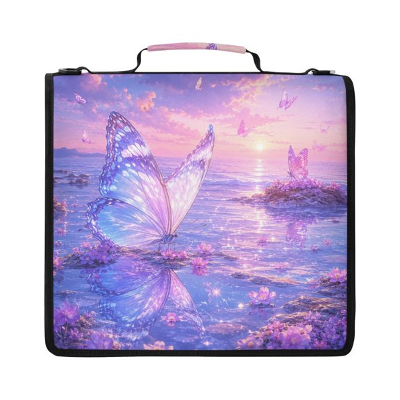 Zipper Binder with Shoulder Strap 2 inch 3 Ring Waterproof File Folder Organizer Bag 500 Sheet Dreamlike Seaside Scene