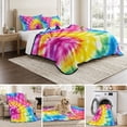 thumbnail image 6 of Full Quilt Set 78''x90'', Colorful Boho Lightweight Bedspread Coverlet Set with 2 Pillow Shams, Pink Yellow Blue Green Tie Dye Abstract Art Breathable All Season Quilt Bedding for Bedroom/Guest Room, 6 of 9