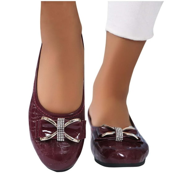 Xfvqtps Womens Casual Flat Shoes Breathable Round Toe Slip on with Rhinestones Comfortable Lightweight Flats Wine