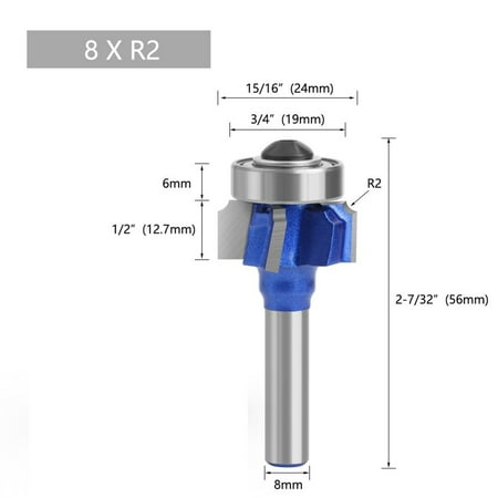 

BAMILL 8MM Shank Milling Cutter Wood Carving Corner Round Router Bit R1 R2 R3 Trim Edge