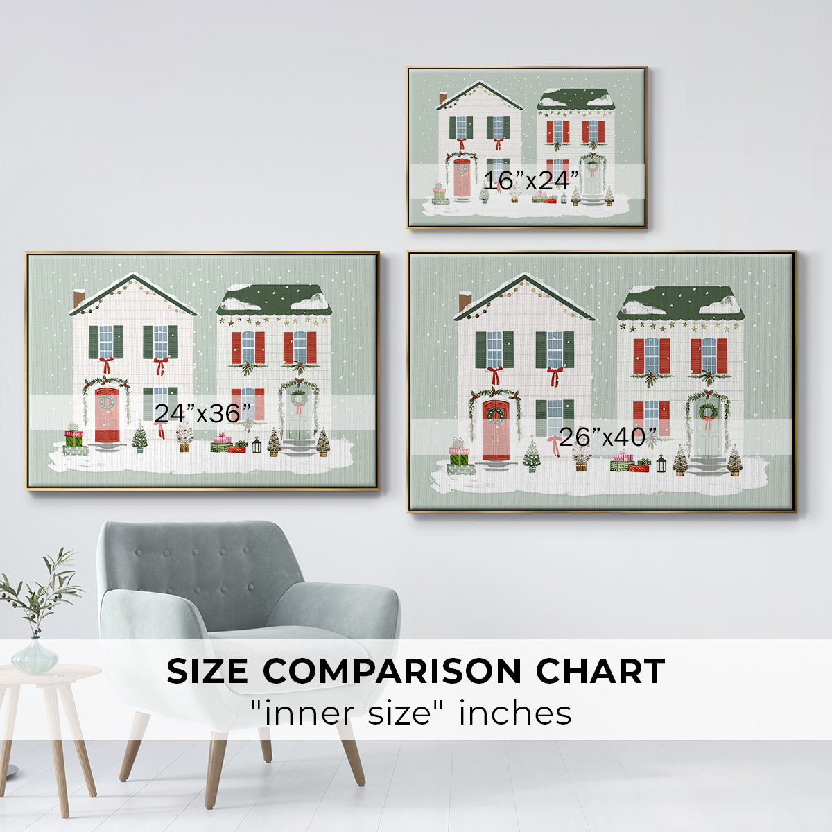 Festive Front Door Collection A - Framed Gallery Wrapped Holiday Canvas - 25 x 37 - Gold Frame