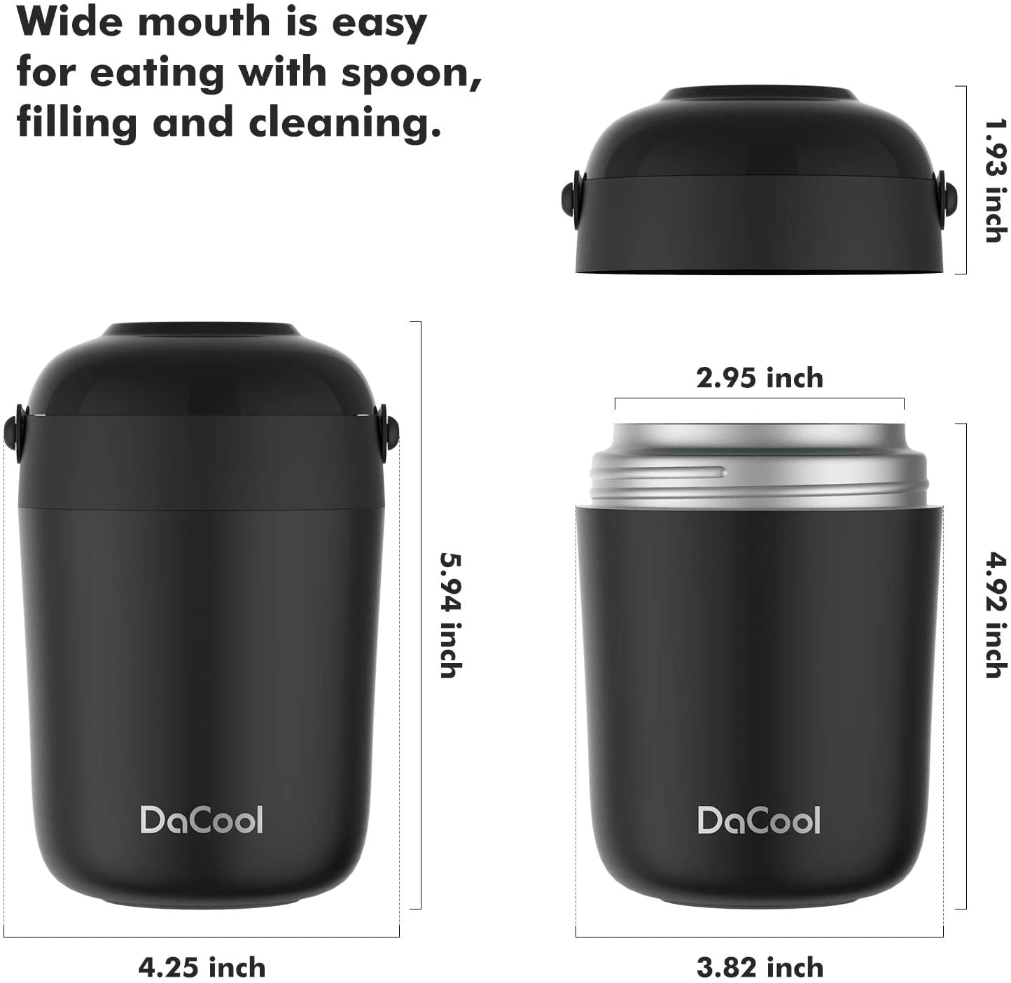 DaCool Insulated Food Jar Soup Thermos Lunch Food Containe with