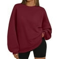 thumbnail image 2 of dGslk Women's Oversized Crewneck Sweatshirt Long Sleeve Pullover Soft Loose Fit Casual Solid Color Top for Fall Winter Wine 2XL, 2 of 4