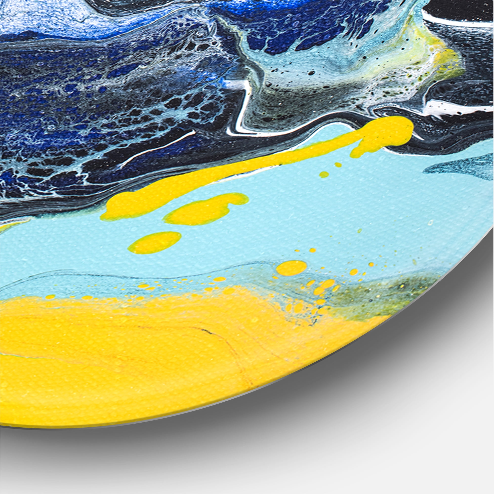 Designart 'Abstract Marble Composition In Blue and Yellow II' Modern Circle Metal Wall Art 11x11 - Disc of 11