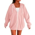 thumbnail image 2 of Women's Cardigan Zip Up Jackets For Women 2025 Fall Basic Lightweight Sweatshirt Print Long Sleeve Shirts Drawstring Full Zip Hoodies,Pink Women's Cardigan L, 2 of 6