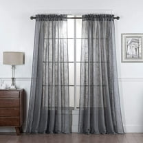 Set of 2 Piece Linen Textured Semi-Sheer Rod Pocket Window Curtain Panels (84" Long, Gray)