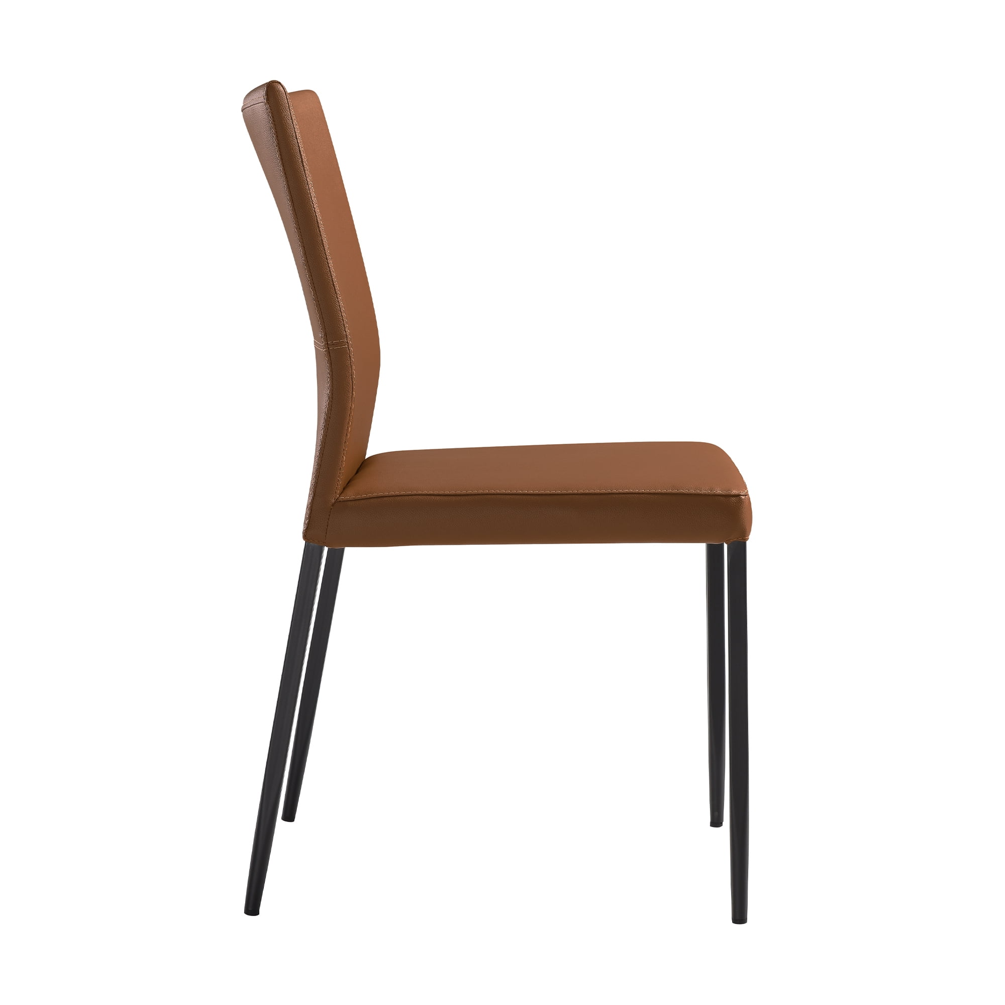 Kash Upholstered Dining Chair in Brown Faux Leather with Black Metal Legs - Set of 6