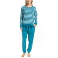 thumbnail image 3 of MUK LUKS Likely to Lounge Women's 2-Piece Pajama Set, Minky Fleece Long Sleeve and Jogger Pjs, Teal/Stripe, T/M, 3 of 6