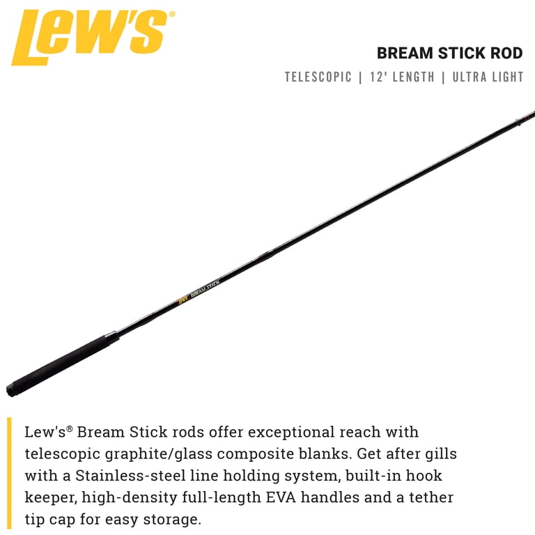 Lews Bream Stick Fishing Rod, 12-Foot, Telescopic, Ultra-Light Power, Slow Action Lews Bream Stick Fishing Rod, 12-Foot, Telescopic, Ultra-Light Power, Slow Action