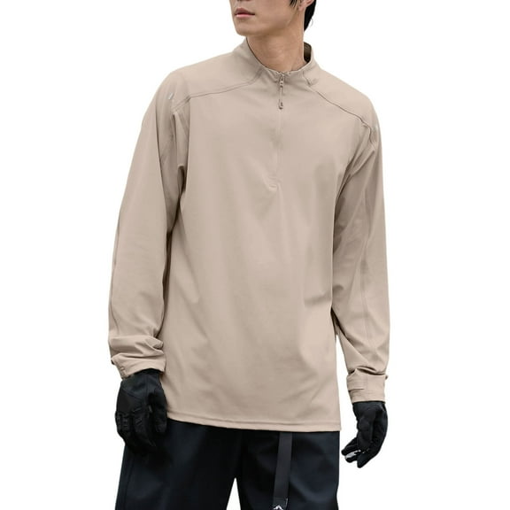 Men's Athletic Long Sleeve T-Shirt Breathable Half Zip Running Top Lightweight Loose Fit Workout Shirt for Outdoor Sports Mens Work Shirts Summer Basic Tee Shirts