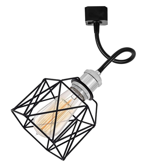 Kiven H Track Pendant Lightning,Adjustable Tilt Angle,Industrial H Track Lighting Heads with Black Iron Cage Shade, 1 Light for Bedroom Kitchen Home Lighting,E26 Socket
