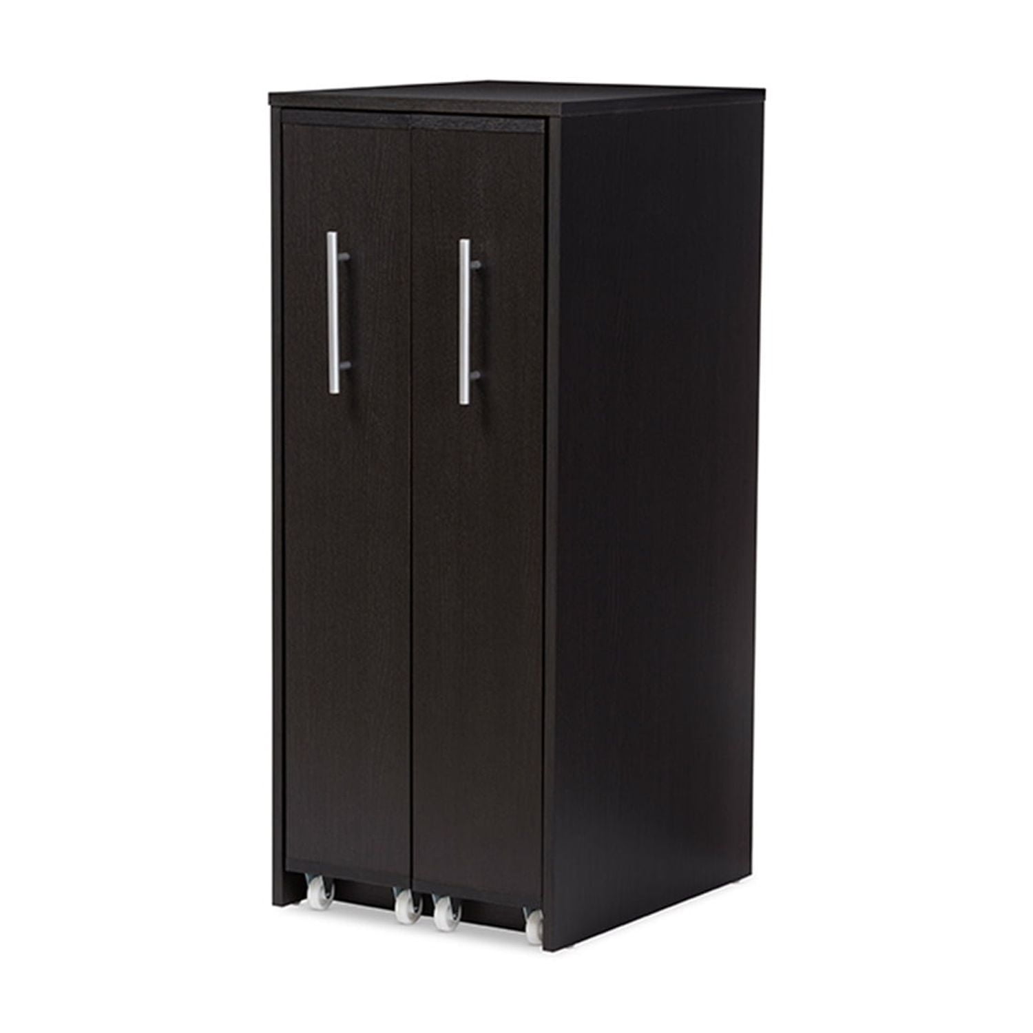 Baxton Studio Lindo Dark Brown Wood Bookcase with Two Pulled-out Doors Shelving Cabinet