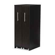 Baxton Studio Lindo Dark Brown Wood Bookcase with Two Pulled-out Doors Shelving Cabinet