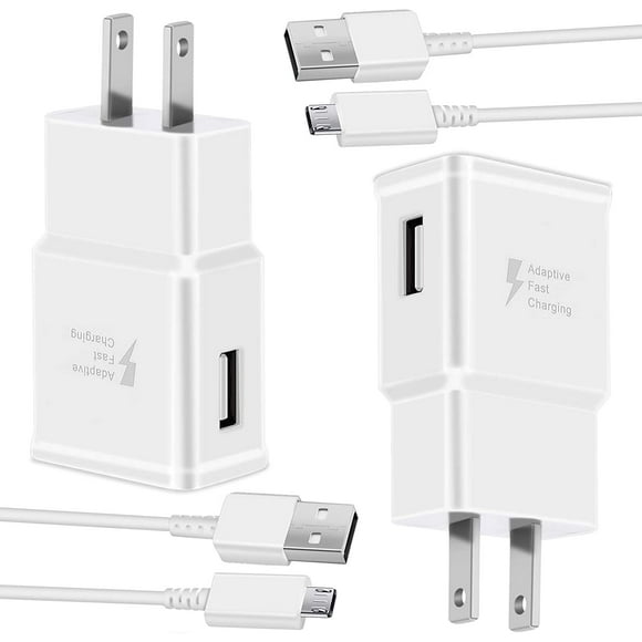UTAH-Adaptive Fast Android Charging Wall Charger with 5-Feet Micro USB Cable for Samsung Galaxy S7/S7 E/S6/S6 E/S5/Note5/4 /S4/S3/S2/J7 J7V J5 J3 J3V J2, LG G2 G3 K20, Moto E4 E5 E6, Tablet (2 Pack,