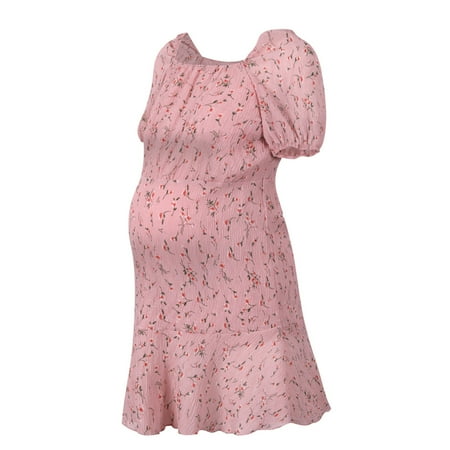 

asdoklhq Maternity Dress Summer Pregnant Women Clothes Pleated Flower Short Sleeve Maternity Casual Dress