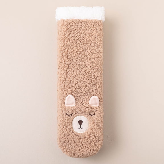 Cute Cartoon Thick Thermal Floor Socks, Soft Fluffy Anti-Slip Cotton Socks, Warm Winter Foot Cover Socks for Household Daily | TruHer,khaki Free Size