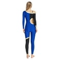 thumbnail image 2 of TiaoBug Womens' Long Sleeve Unitard Gymnastics Ballet Dance Bodysuit One Shoulder Metallic Color Block Waist Cut Out Jumpsuit NavyBlue XXL, 2 of 7