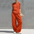 thumbnail image 4 of Women's Two Piece Outfits Summer Sleeveless Tops Wide Leg Pants Vacation Matching Set, 4 of 8