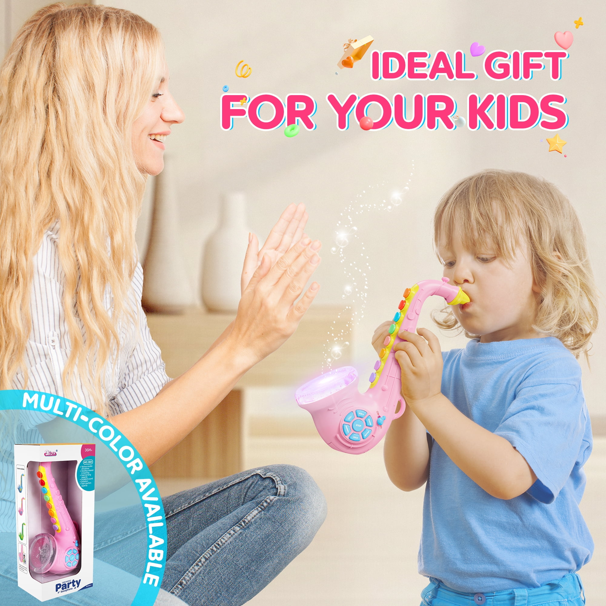 Contixo KT1 Toy Saxophone with Lights and Sound, Early Education Musical Instruments for Kids, Pink
