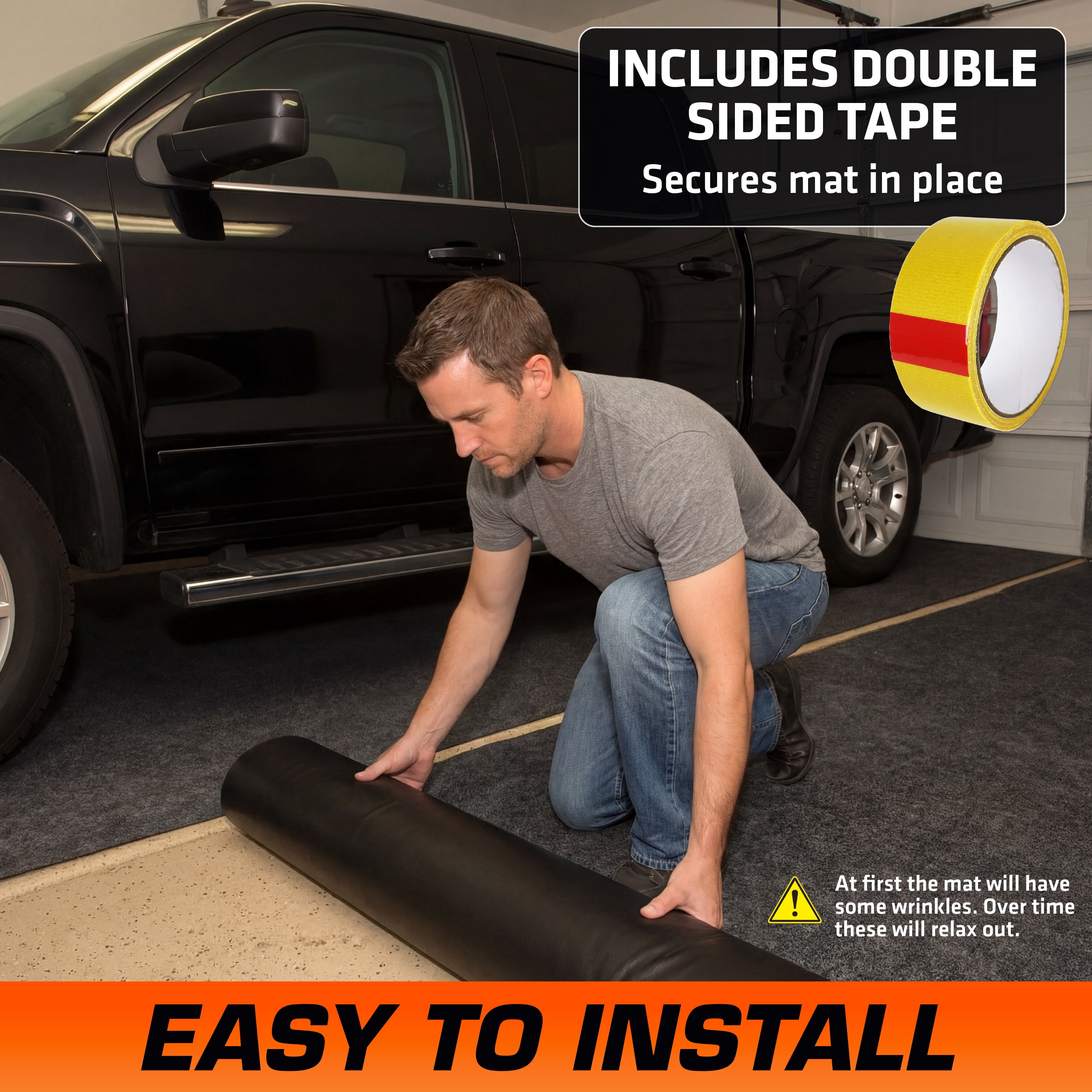 Armor All Premium Original XL Garage Floor Mat, (22' x 8'10"), Protects Surfaces, Transforms Garage, Absorbent/Waterproof/Durable (Includes Double Sided Tape)(Charcoal)