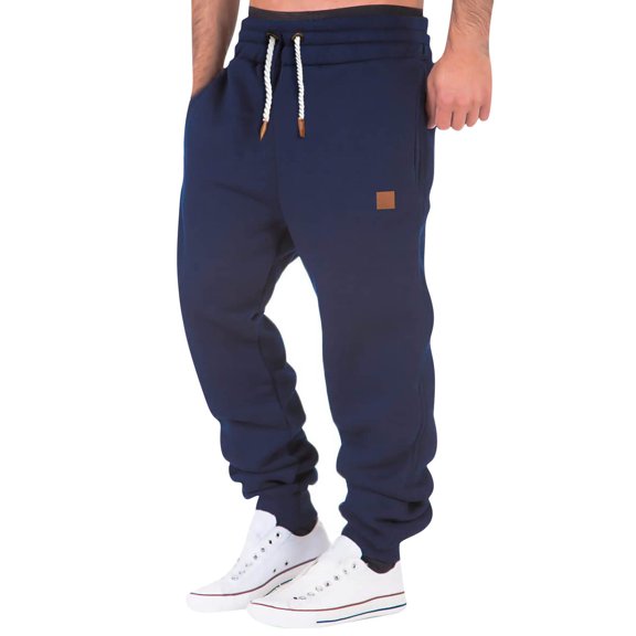 Zimjoy Mens Hanes Sweatpants Heavyweight Elastic Waist Cargo Sweatpants Drawstring Running Jogger Trousers Fall Winter Thick Sport Trousers with Pockets, Navy 2XL