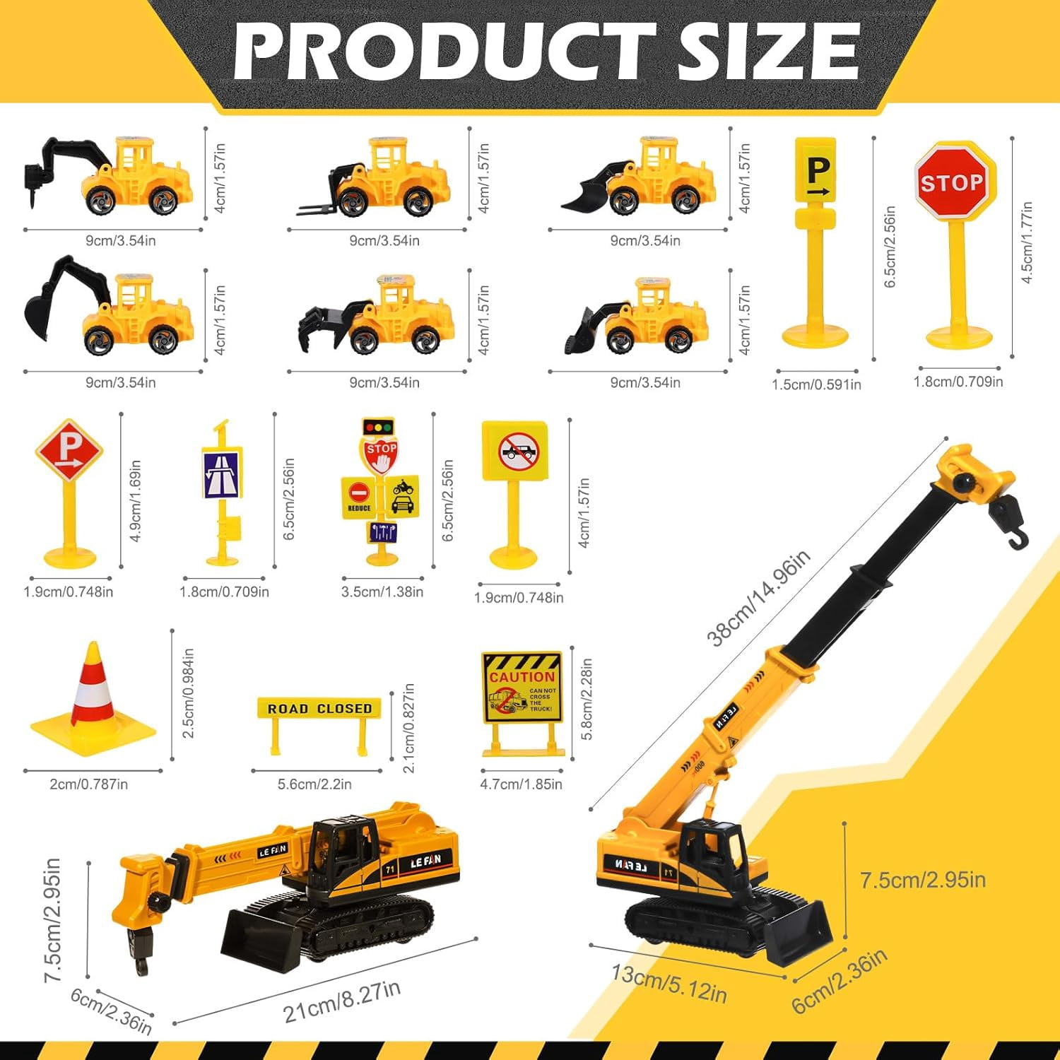 16 Pieces Construction Vehicles Cake Decoration Set Construction Birthday Party Supplies Large Crane Excavator Traffic Road Sign for Birthday Party Supplies Favours
