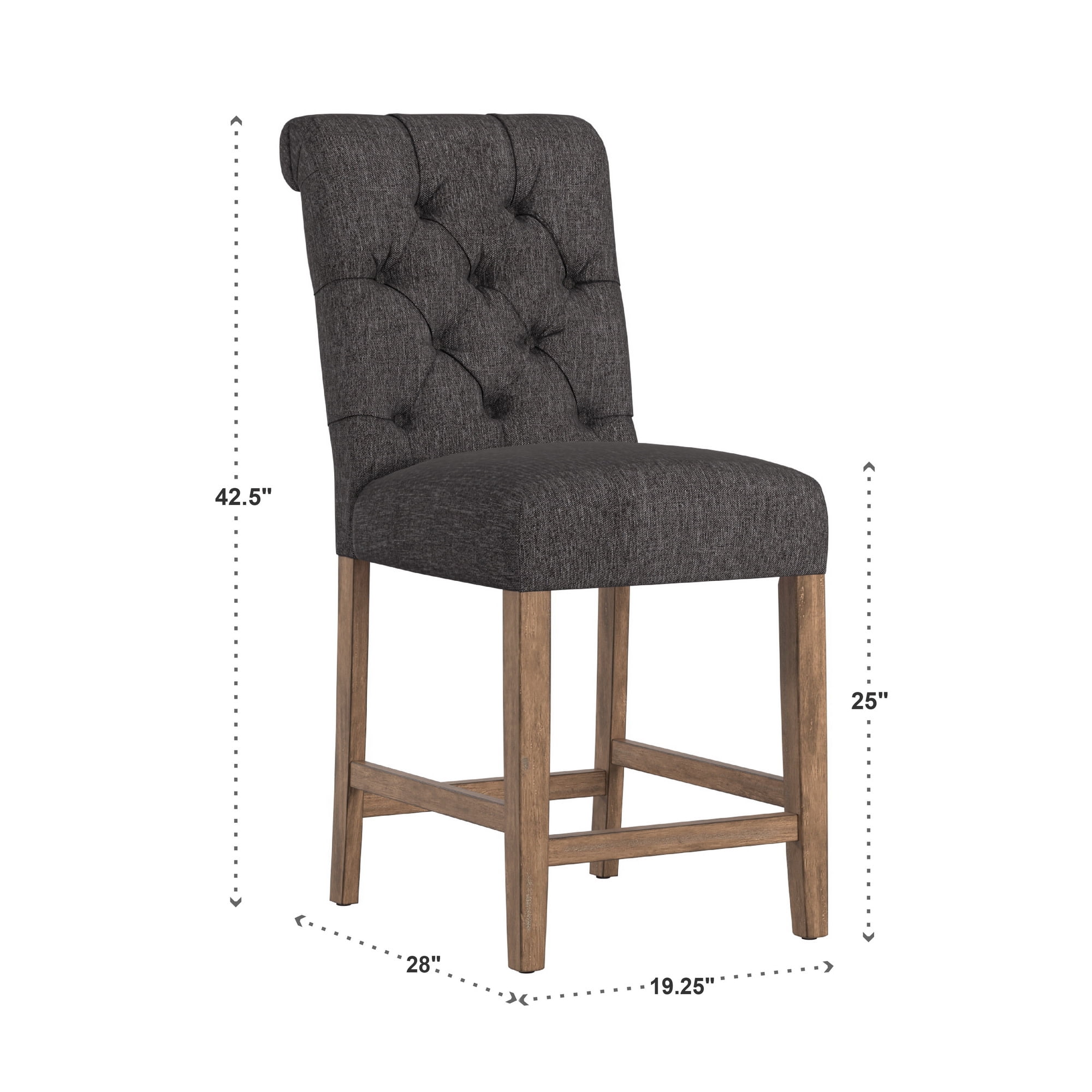 Weston Home Santine Tufted Rolled Back 24" Counter Height Stools, Set of 2, Dark Grey