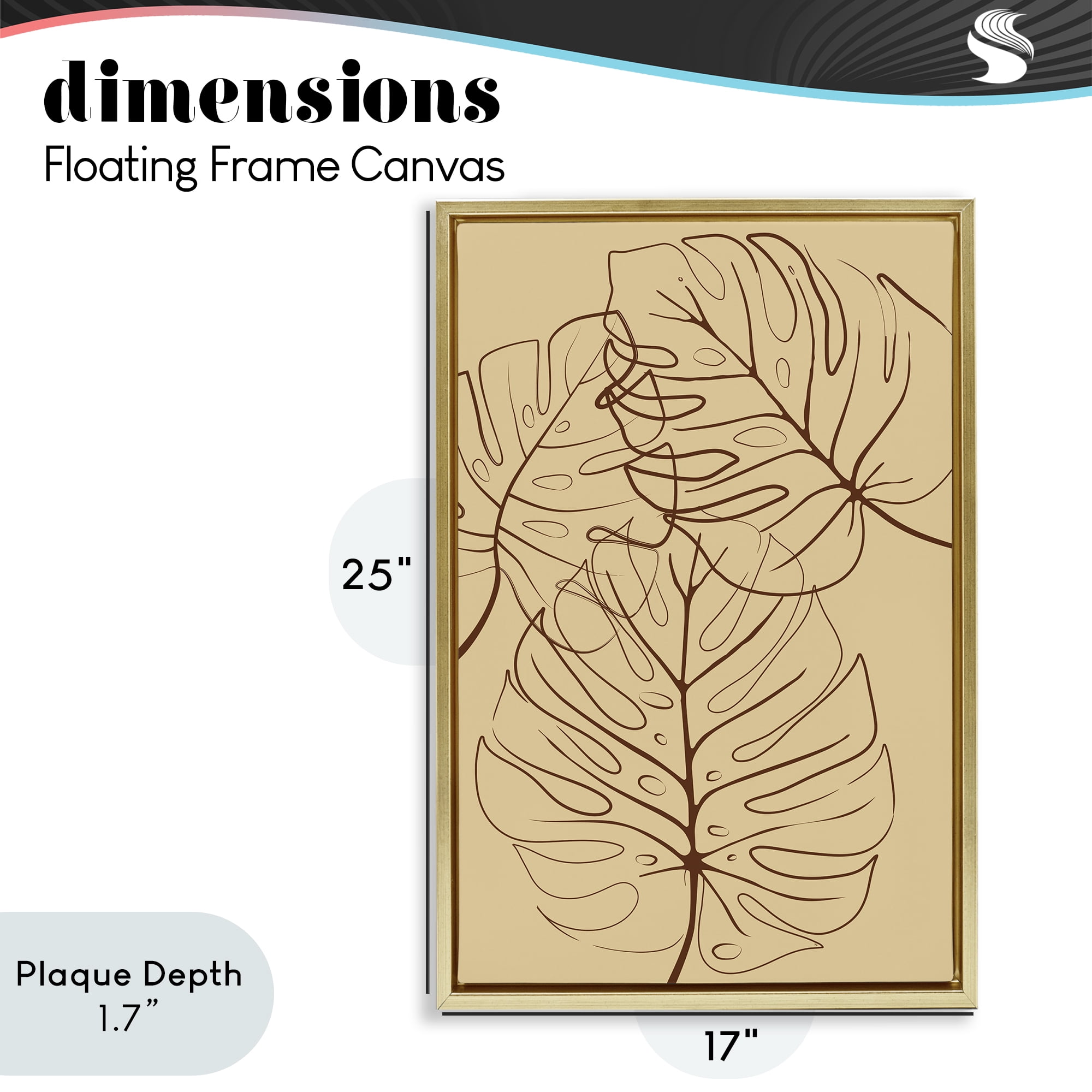 Stupell Industries Autumn Monstera Leaf Contour Gold Framed Floater Canvas Wall Art, design by Martina Pavlova