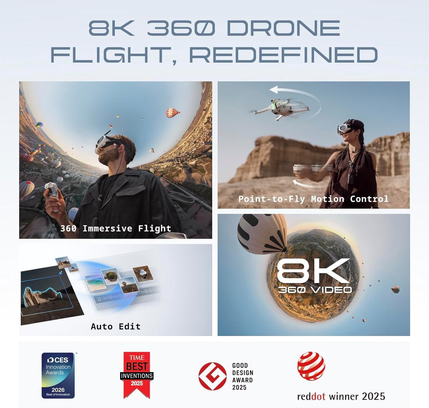 Antigravity A1 8K 360 Drone Standard Bundle | AI Tracking, Obstacle Avoidance, 249g Foldable, Auto Return, 10km Transmission (DE001-01) + 64GB Card + Sling Backpack + Landing Pad + More (27pc Bundle)