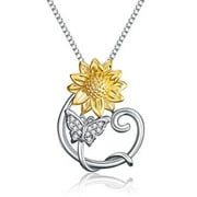 Valentine's Day Gift Birthday Gift 925 Sterling Silver Sunshine Sunflower Butterfly Love Pendant Necklace,18" Chain