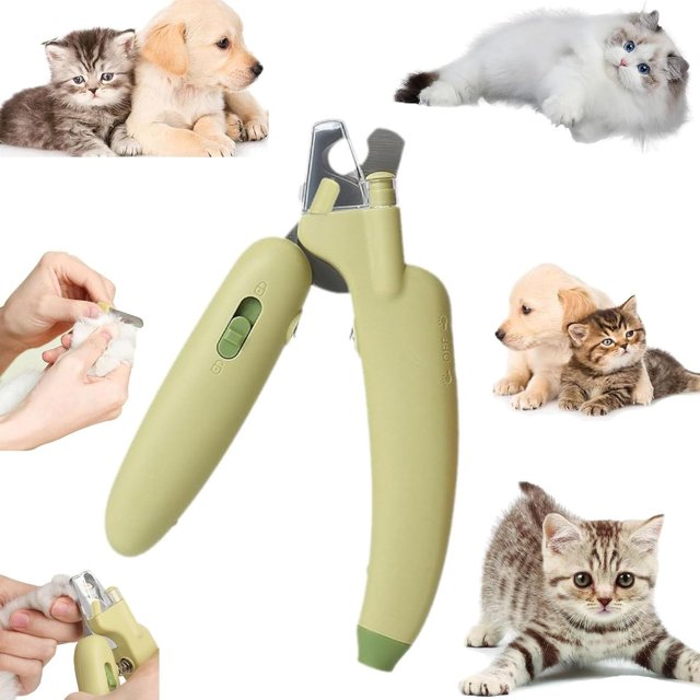 LAICAIW Pet Anti-Bleeding Nail Clippers for Beginner, Splashproof Nail Grinder Pet Nail Clippers with Led Blood Line Light, Mini Pet Nail Clipper, Pet Nail Trimmer (Banana Green)