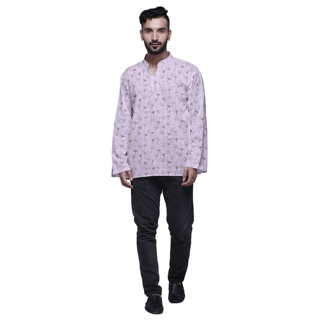 Atasi Kurta Décontractée Imprimée à Col Chinois Chemise Ethnique Kurta Courte pour Homme Tunique