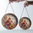 thumbnail image 4 of Cardinal Pair Autumn Leaves Calling Suncatcher Stained Glass Style UV Printed Glass Memorial Bird Lover Gift Round, 4 of 8