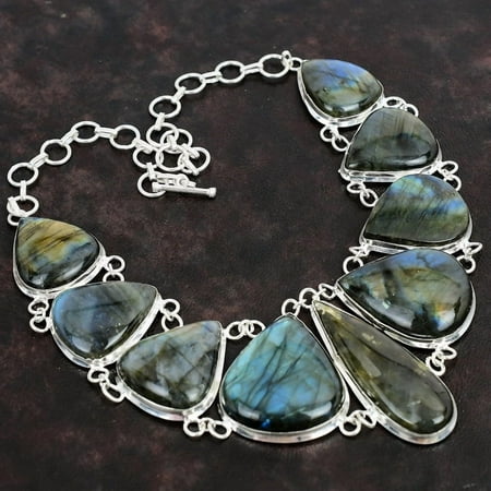 Labradorite Charm Necklace – Natural Gemstone in Handmade 925 Sterling Silver, Gift for Women