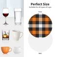 thumbnail image 6 of Honeii Orange Plaid print Leather Coaster Set of 4, ideal for safeguarding your furniture from drinks spills and effortless cleanup-Round Shape, 6 of 6