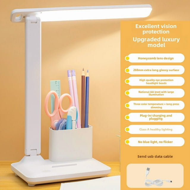 Rechargeable LED Desk Lamp with Touch Control, Eye Protection Technology, Foldable & Rotatable Design – Ideal for Student Study, Dormitory Reading, and On-the-Go Use (Includes Charging Cable, 3