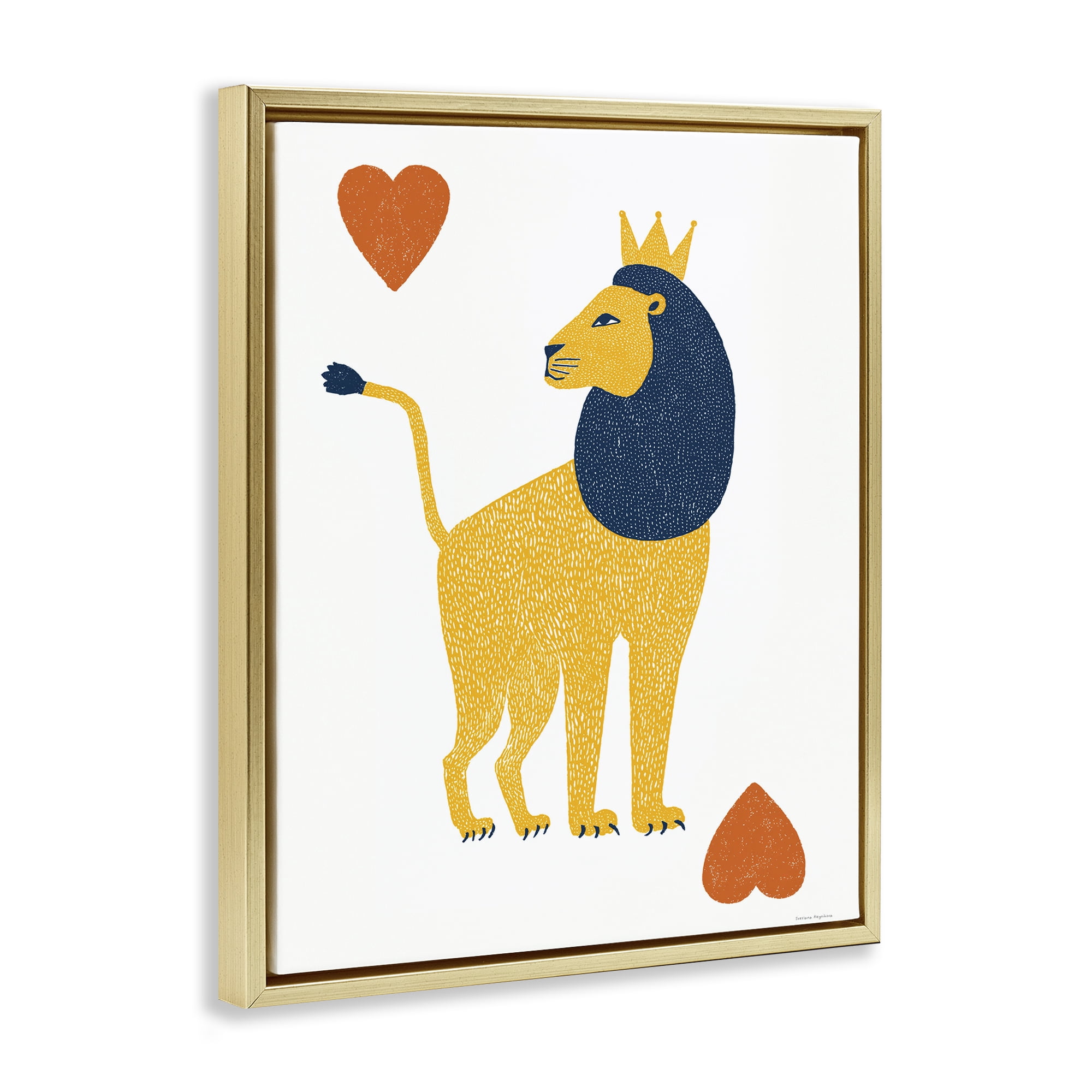 Lion & Hearts Card Gold Framed Floater Canvas Wall Art, design by Svetlana Aleynikova