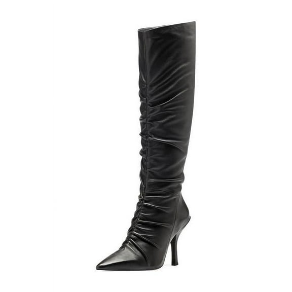 Louise Et Cie Vila Pointed Toe Mid Heel Slouch Stiletto Boots Black Leather (BLACK, 9)