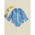 thumbnail image 2 of Bagilaanoe Toddler Baby Girl One-Piece Swimsuit Print Long Sleeve Zipper Rashguard Swimwear 1T 2T 3T 4T 5T 6T Kids Bathing Suit, 2 of 8