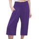 thumbnail image 1 of Pantalones capri casuales con cintura elástica y efecto lino para mujer - Pantalones deportivos de color liso con tejido crepé lavado para un uso diario cómodo, 1 of 5