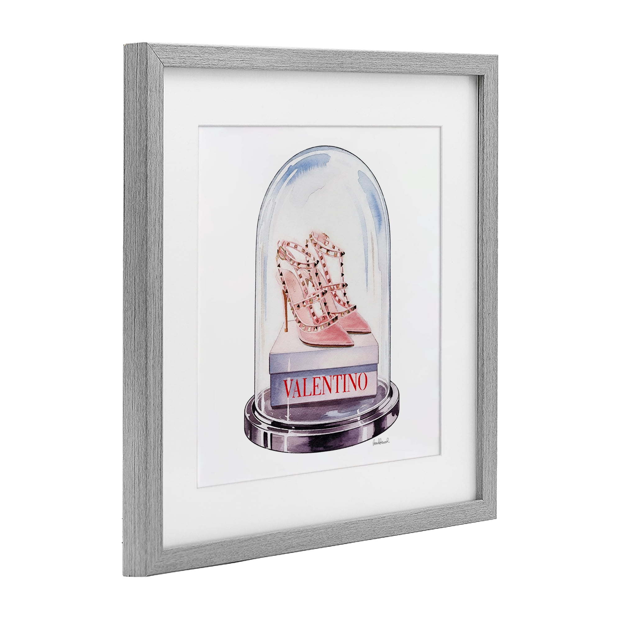 Stupell Industries Pink Heels in Bell Jar Gray Framed Print Under Glass, design by Amanda Greenwood