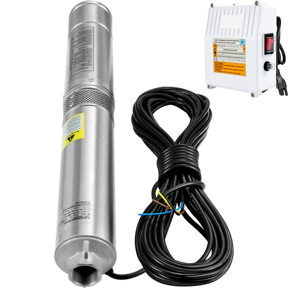 KFFKFF Deep Well Submersible Pump, 4 inch Stainless Steel Water Pumps, 2HP 230V/60Hz, 37GPM 427 ft Head, with 33 ft Cord & External Control Box,
