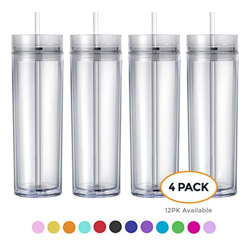 16oz Clear Double Wall Acrylic Tumbler Cup with Lid & Straw BPA-Free 10 Pack 