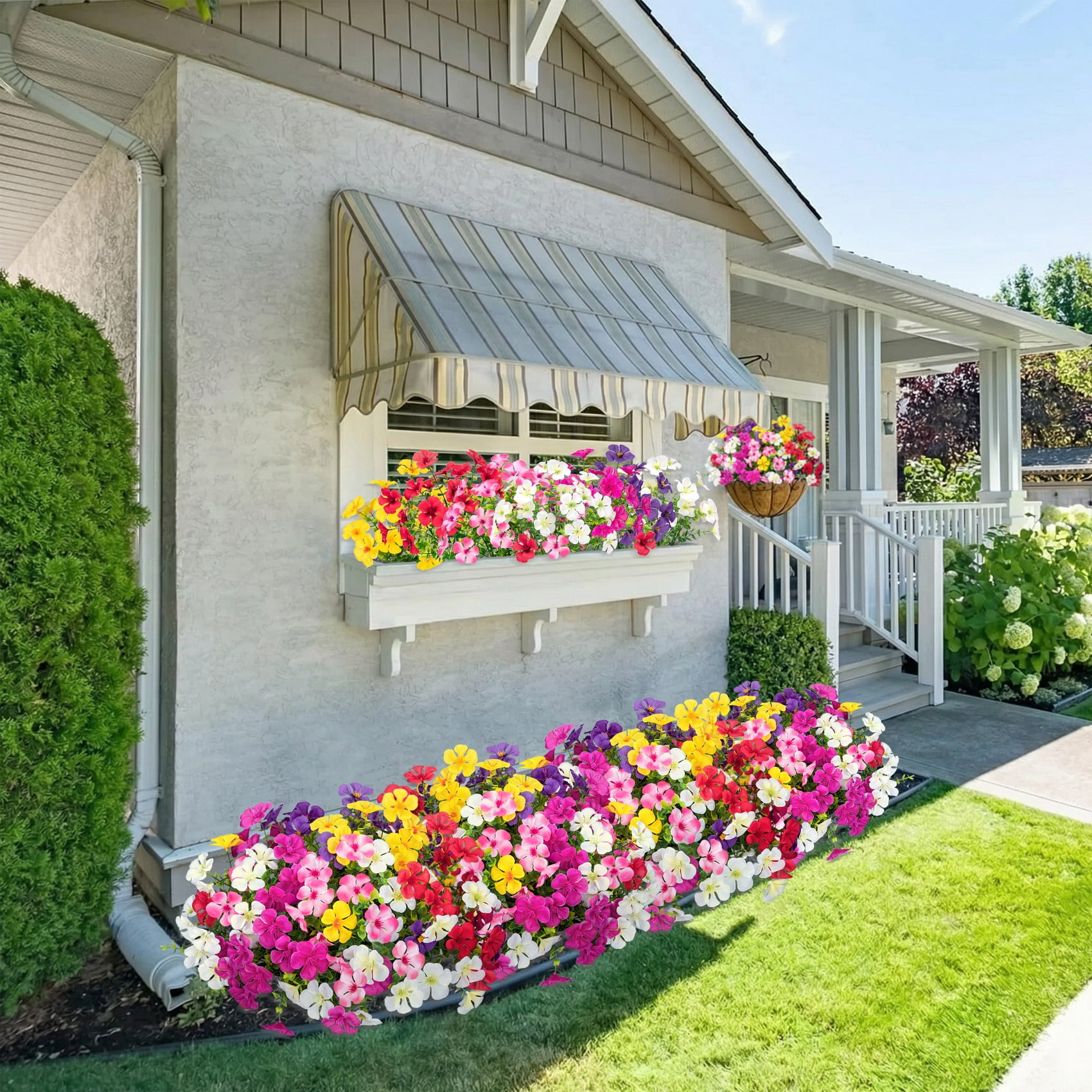 Scidweet 24 Bundles Artificial Flowers for Outdoors, Faux Silk Flowers Fake Flowers and Plants for Spring Summer Patio Garden Home Porch Yard Decor, Mixcolor
